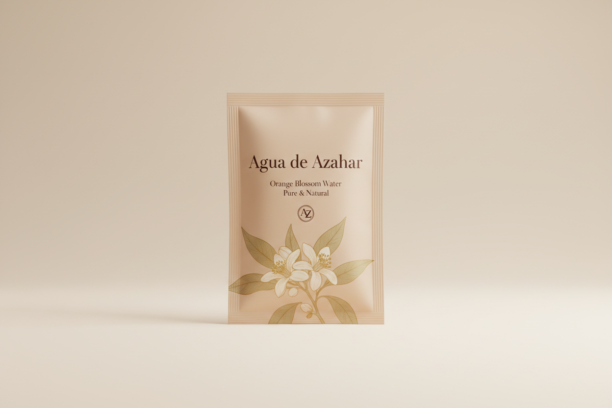 Agua de Azahar packet with label F1EBE4 background colour 