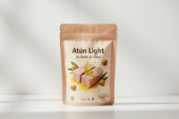 Atún Light en Aceite de Oliva packet with label F1EBE4 background colour 