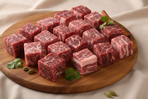 Corte Biryani (Cubos) uncooked F1EBE4 background colour