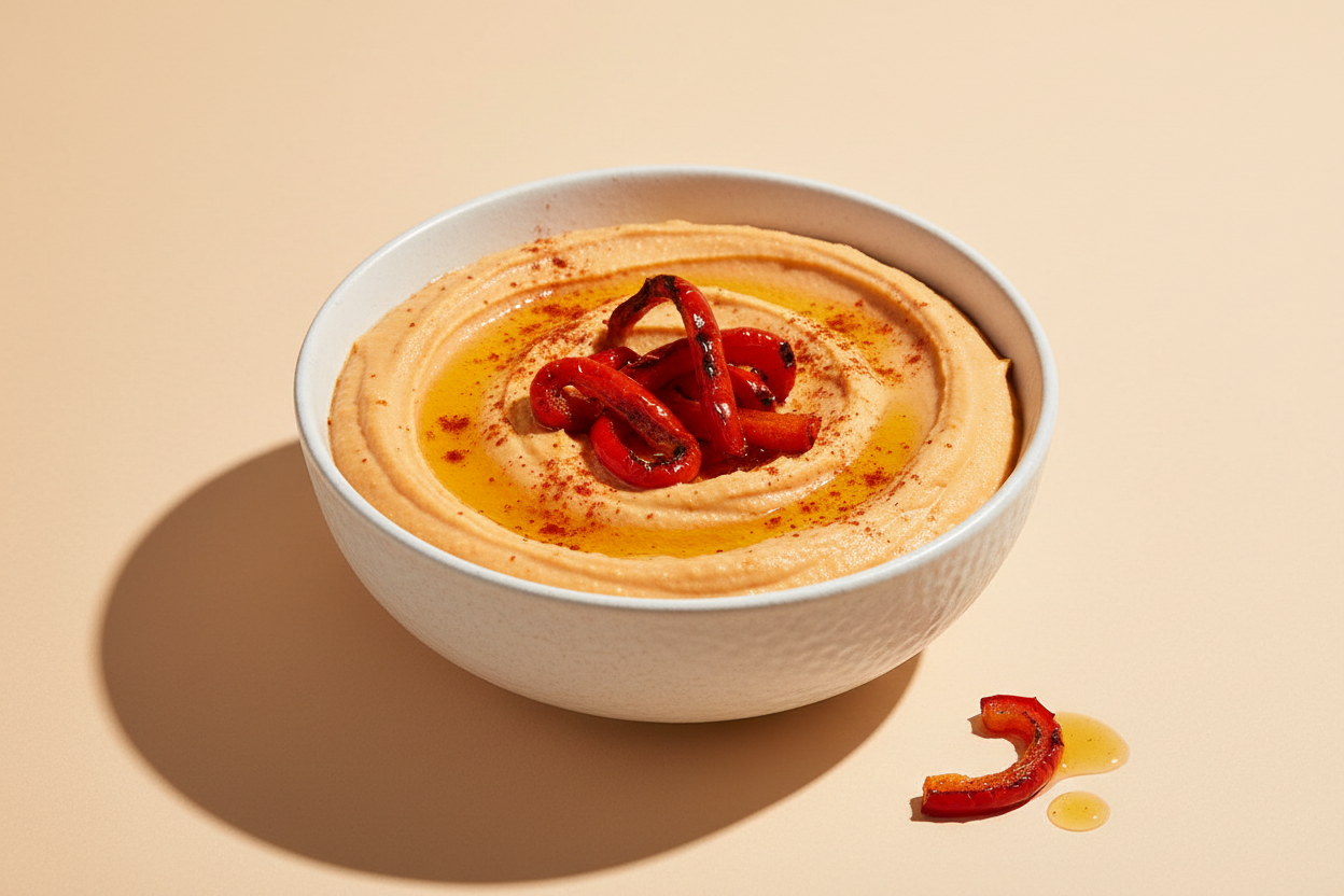 Hummus de Pimiento Asado  F1EBE4 background colour 