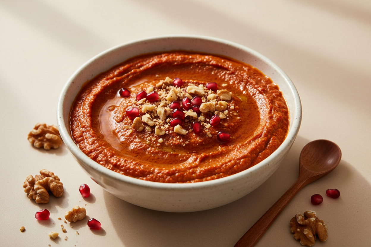 Muhammara de Pimiento Rojo Asado  F1EBE4 background colour 