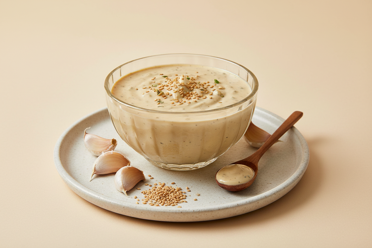 Salsa Tahini con Ajo  F1EBE4 background colour